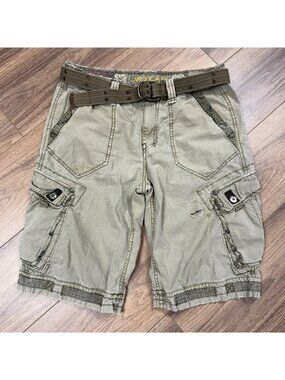 Vintage Y2K Jetlag Cargo Shorts Mens 36 Paratrooper Belted Relaxed Jet Lag